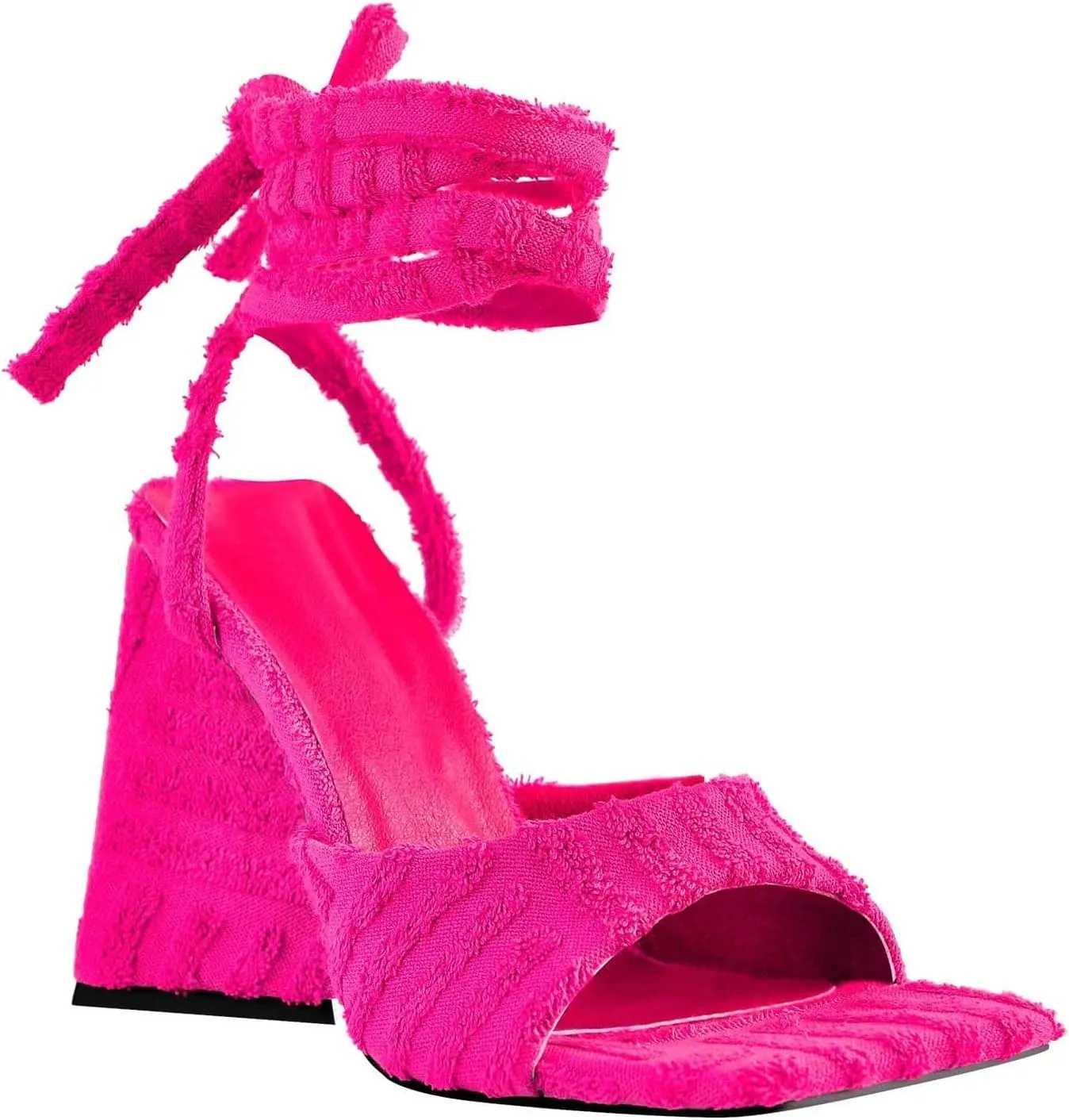Women's Lace up Fashion Square Toe High Heeled Ankle Strap Chunky Mule Sandals Dress Party Wedding Shoes