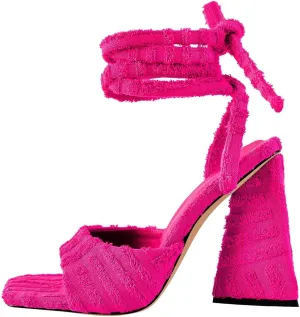 Women's Lace up Fashion Square Toe High Heeled Ankle Strap Chunky Mule Sandals Dress Party Wedding Shoes