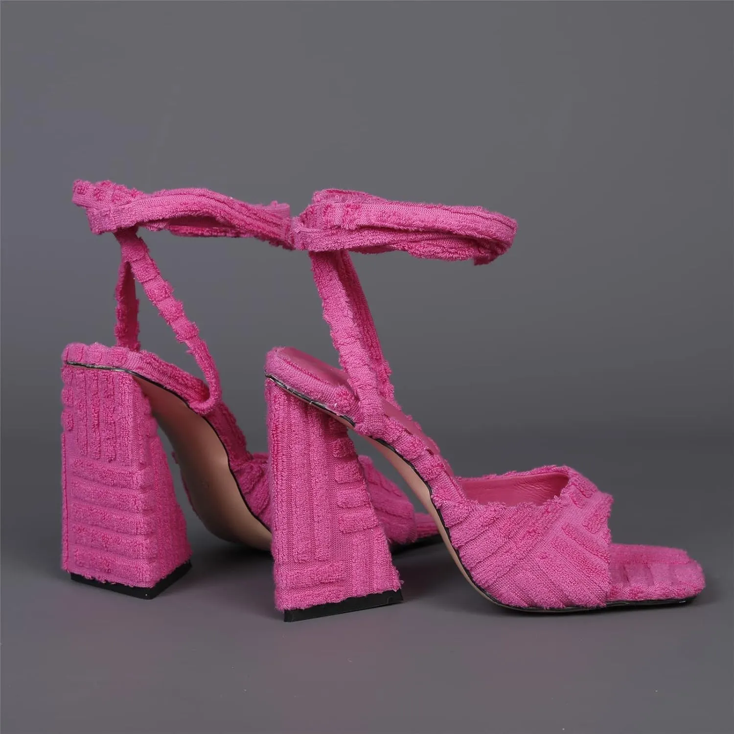 Women's Lace up Fashion Square Toe High Heeled Ankle Strap Chunky Mule Sandals Dress Party Wedding Shoes