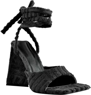 Women's Lace up Fashion Square Toe High Heeled Ankle Strap Chunky Mule Sandals