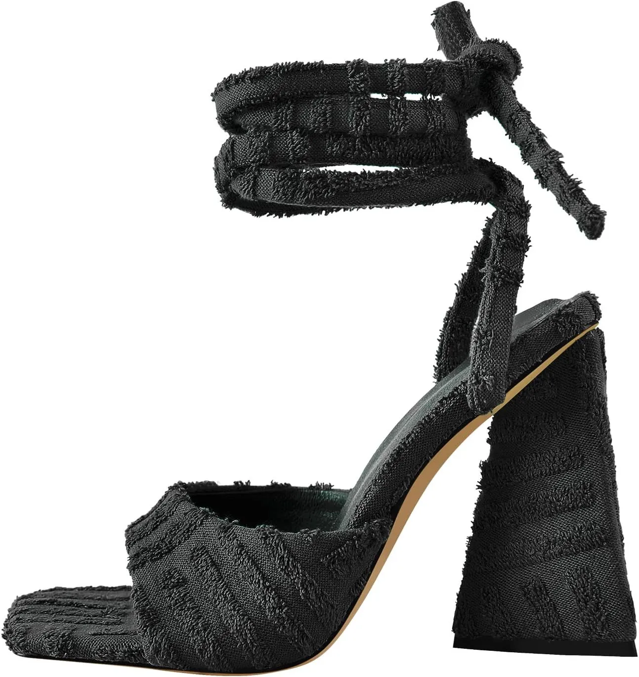Women's Lace up Fashion Square Toe High Heeled Ankle Strap Chunky Mule Sandals