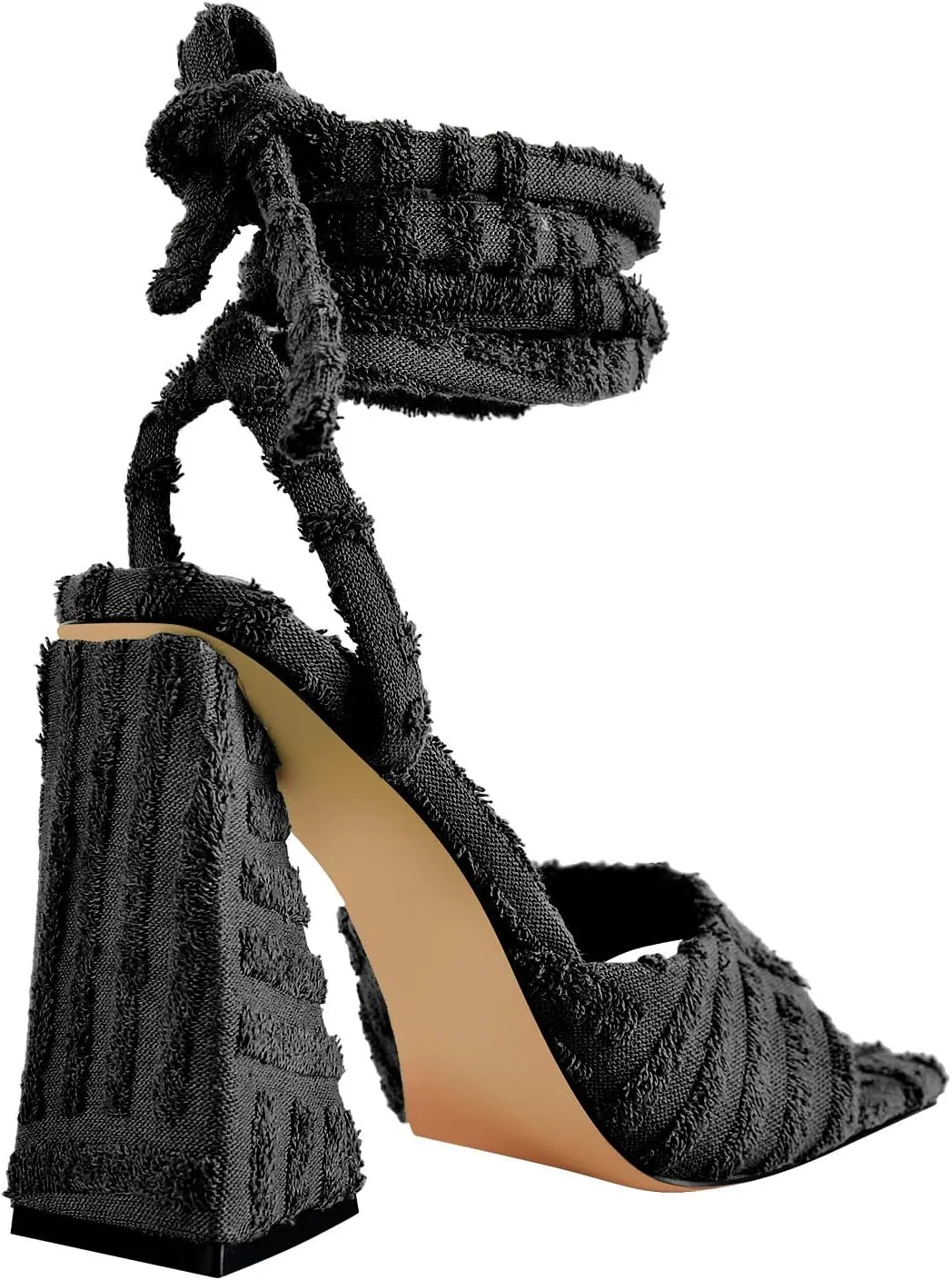 Women's Lace up Fashion Square Toe High Heeled Ankle Strap Chunky Mule Sandals