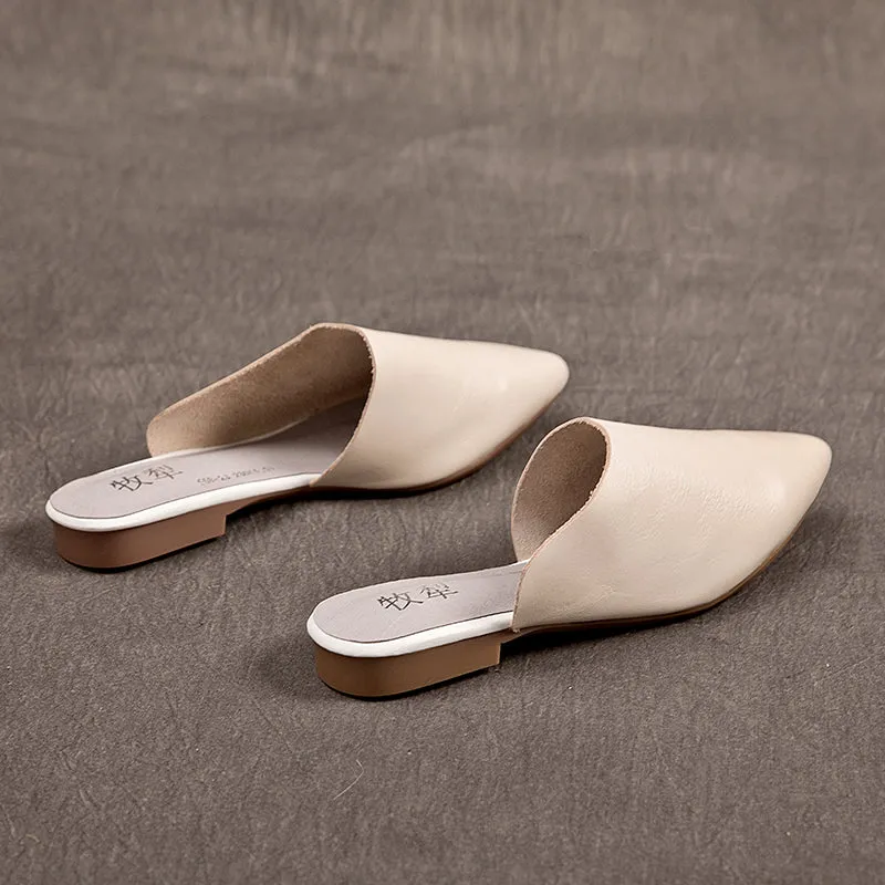 Women's Leather Comfort Slant Cut Pointed Toe Mule Shoes