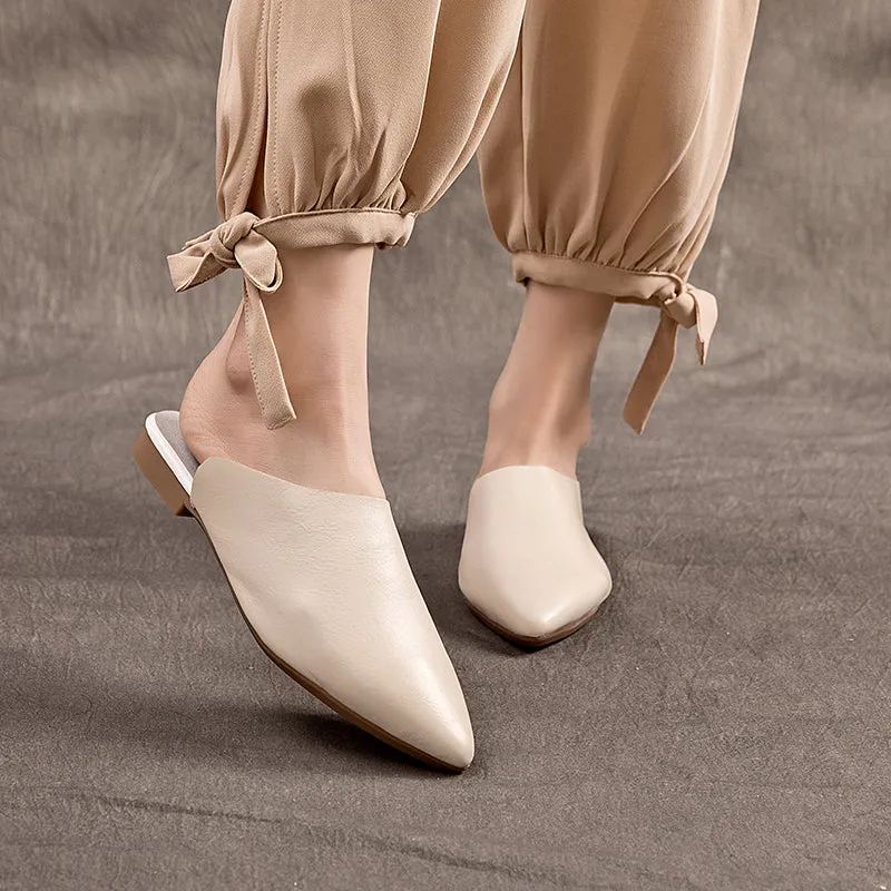 Women's Leather Comfort Slant Cut Pointed Toe Mule Shoes