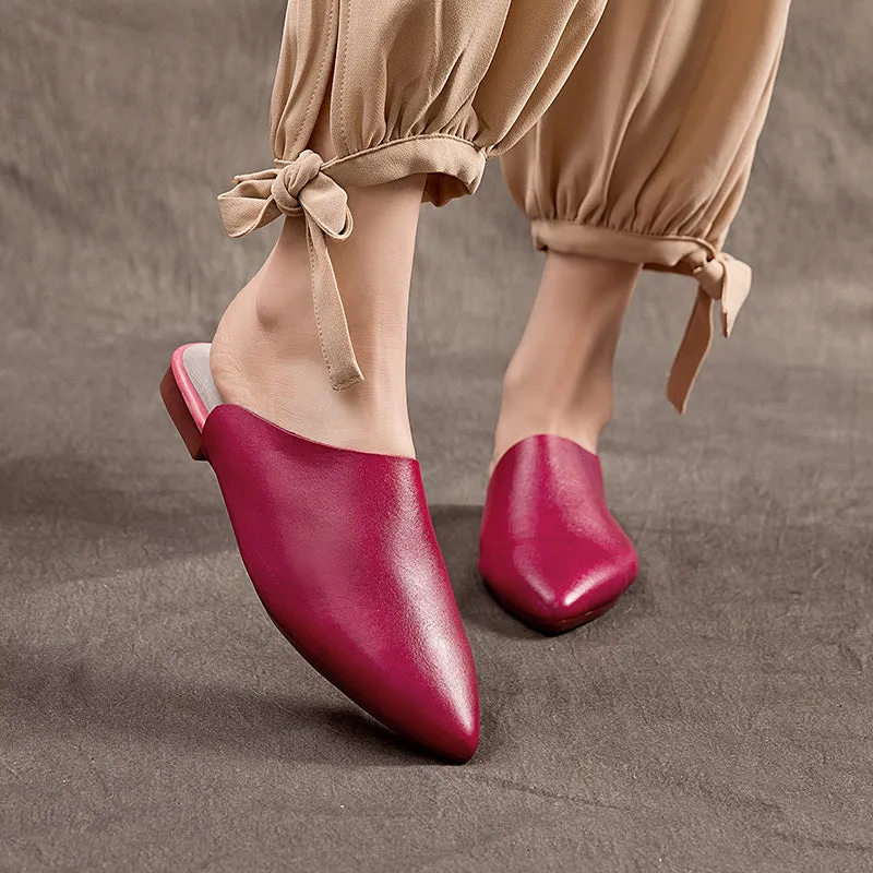 Women's Leather Comfort Slant Cut Pointed Toe Mule Shoes