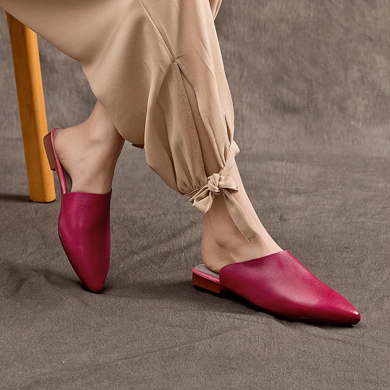Women's Leather Comfort Slant Cut Pointed Toe Mule Shoes