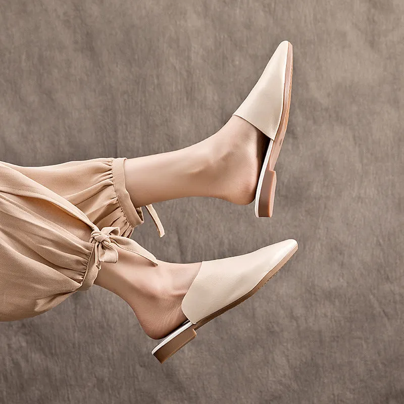 Women's Leather Comfort Slant Cut Pointed Toe Mule Shoes