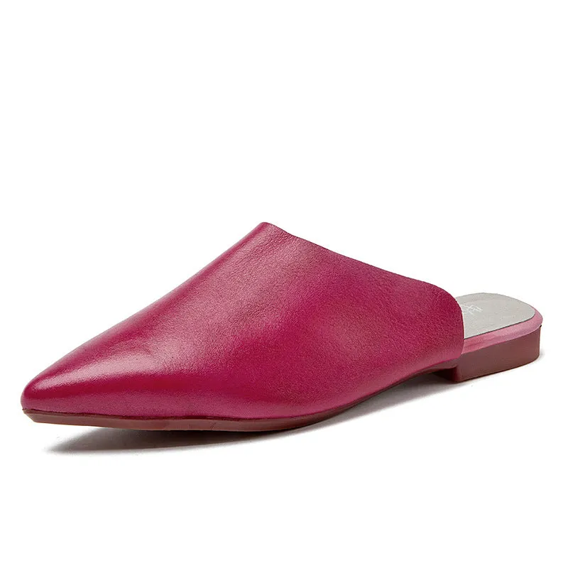 Women's Leather Comfort Slant Cut Pointed Toe Mule Shoes