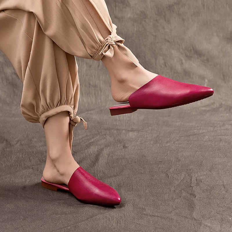 Women's Leather Comfort Slant Cut Pointed Toe Mule Shoes