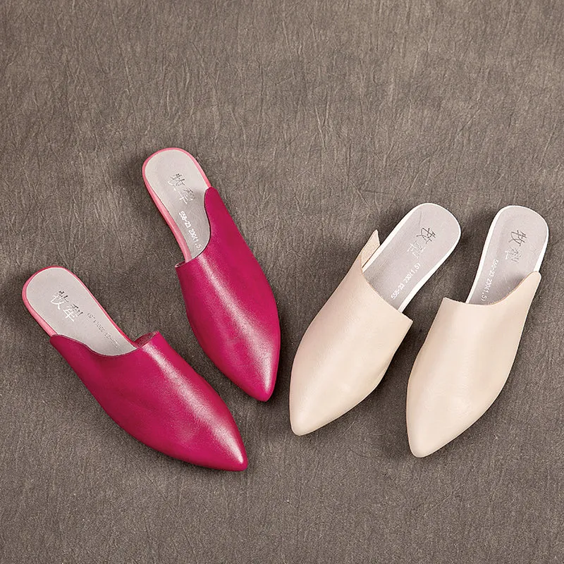 Women's Leather Comfort Slant Cut Pointed Toe Mule Shoes