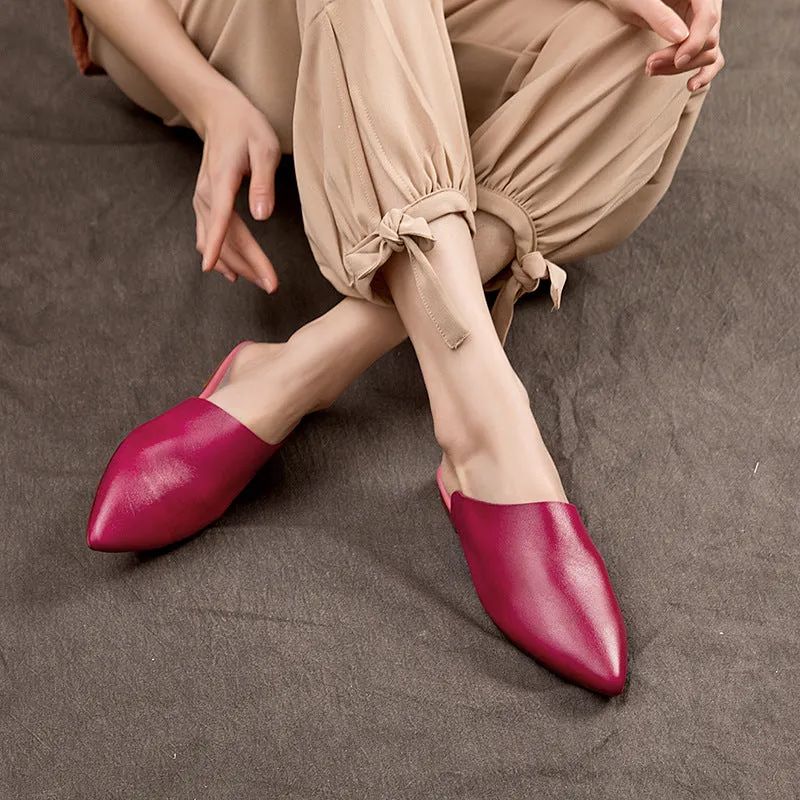 Women's Leather Comfort Slant Cut Pointed Toe Mule Shoes