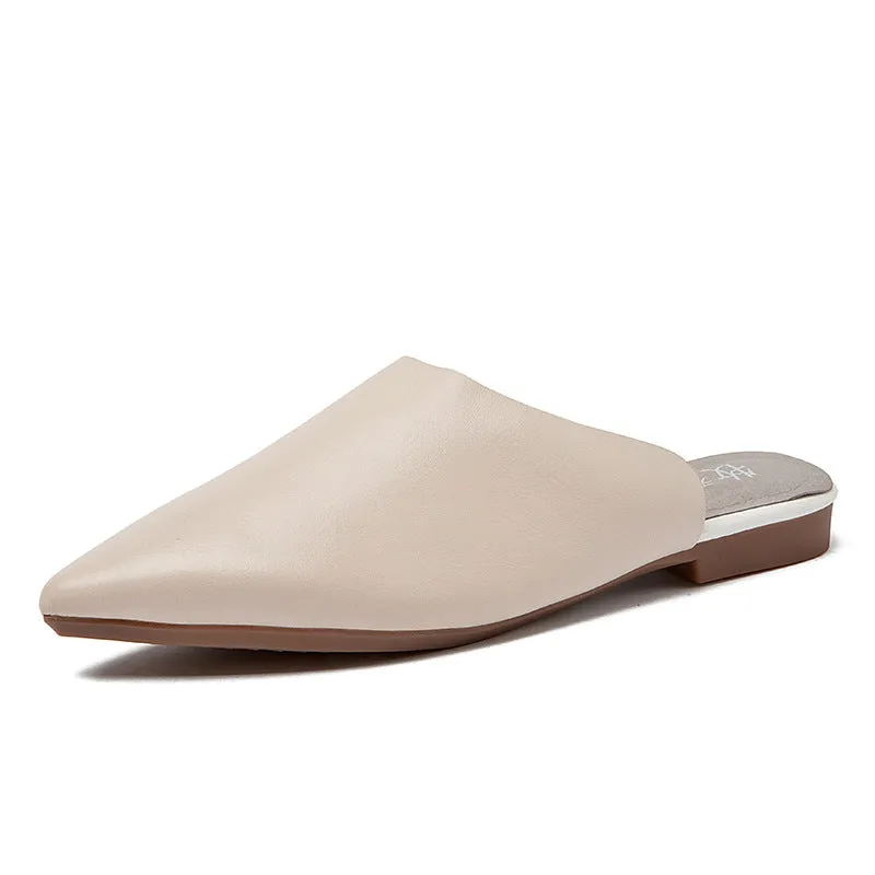 Women's Leather Comfort Slant Cut Pointed Toe Mule Shoes