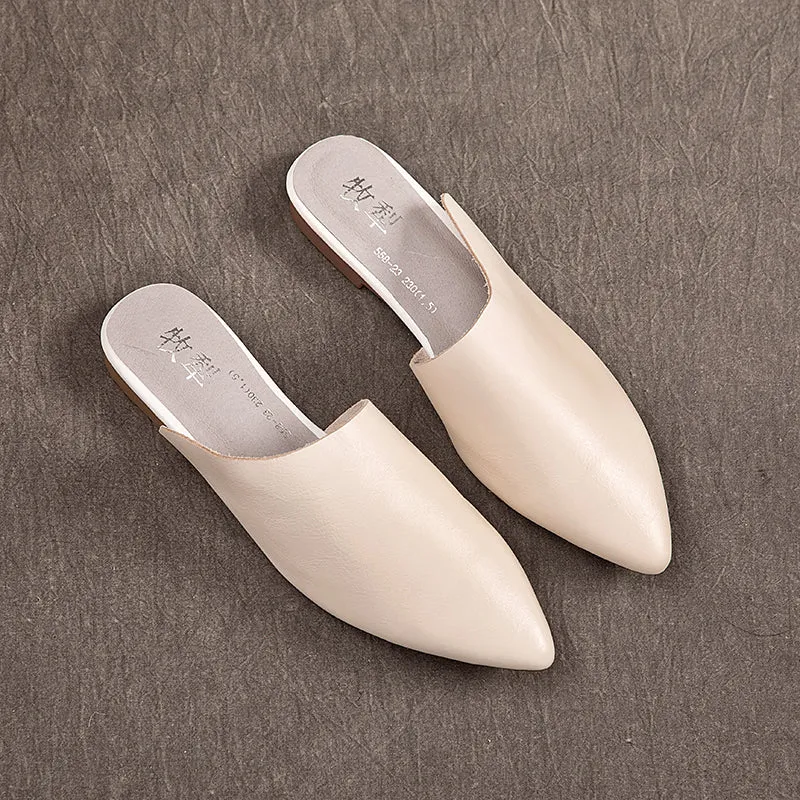 Women's Leather Comfort Slant Cut Pointed Toe Mule Shoes