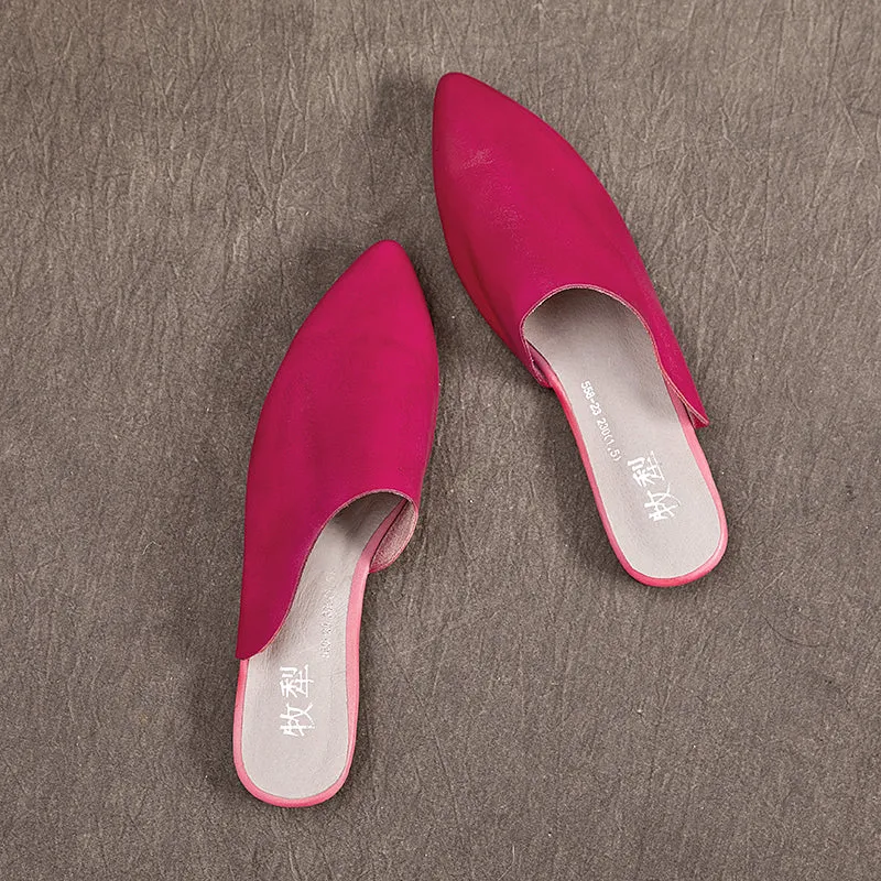 Women's Leather Comfort Slant Cut Pointed Toe Mule Shoes