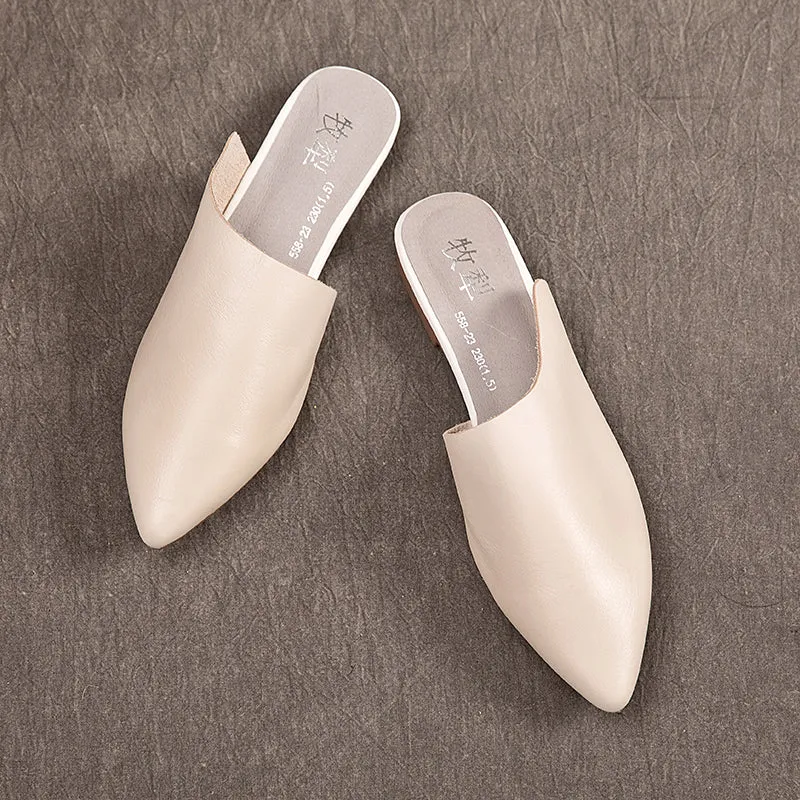 Women's Leather Comfort Slant Cut Pointed Toe Mule Shoes