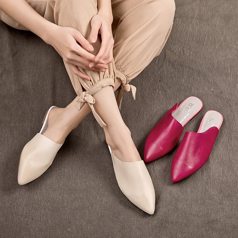 Women's Leather Comfort Slant Cut Pointed Toe Mule Shoes