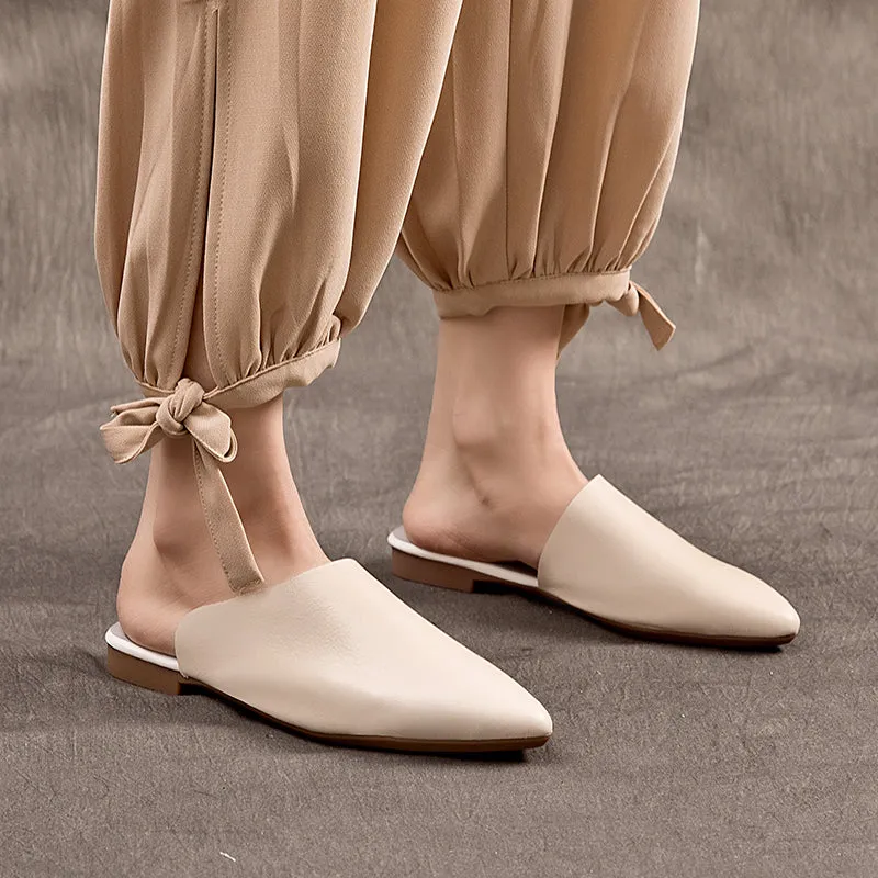 Women's Leather Comfort Slant Cut Pointed Toe Mule Shoes