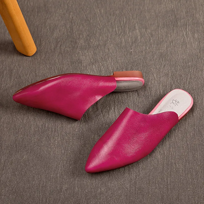 Women's Leather Comfort Slant Cut Pointed Toe Mule Shoes