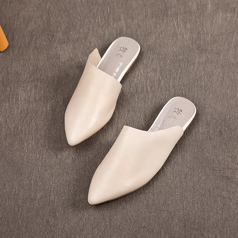 Women's Leather Comfort Slant Cut Pointed Toe Mule Shoes