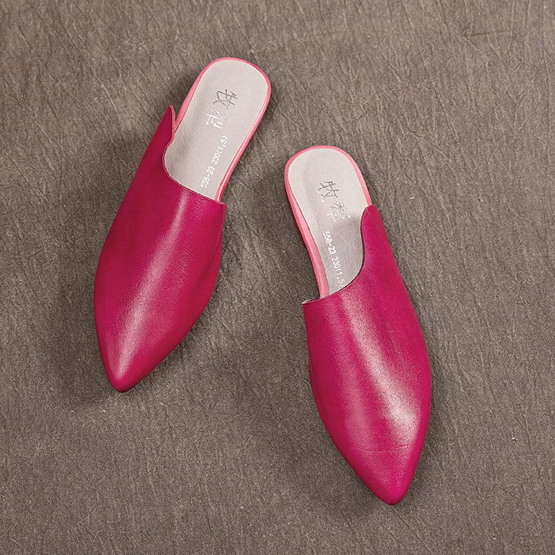 Women's Leather Comfort Slant Cut Pointed Toe Mule Shoes