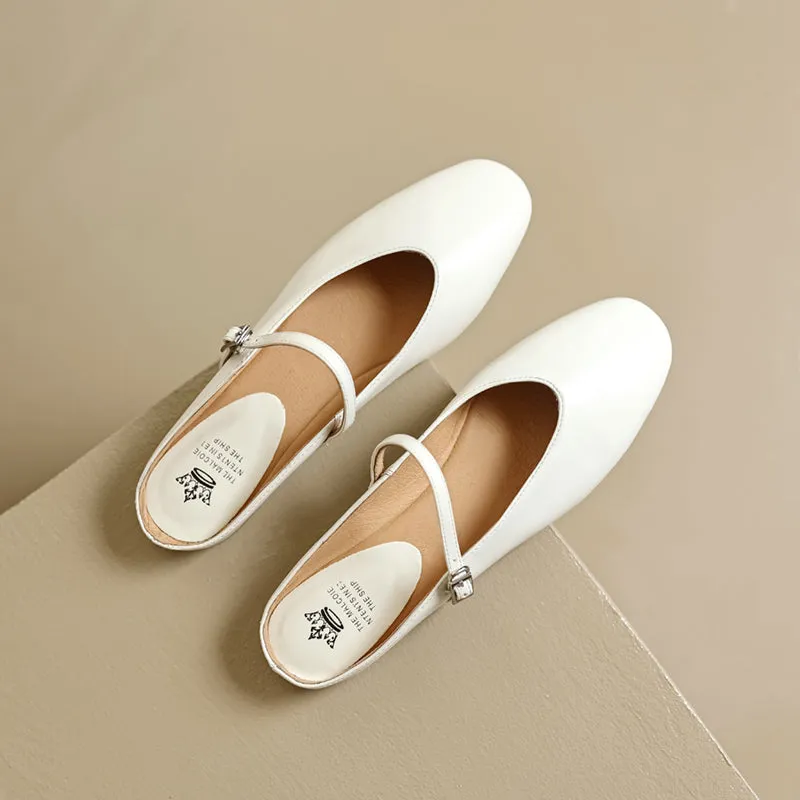 Women's Leather Metallic Color Flat Comfort Mary Jane Mule Shoes