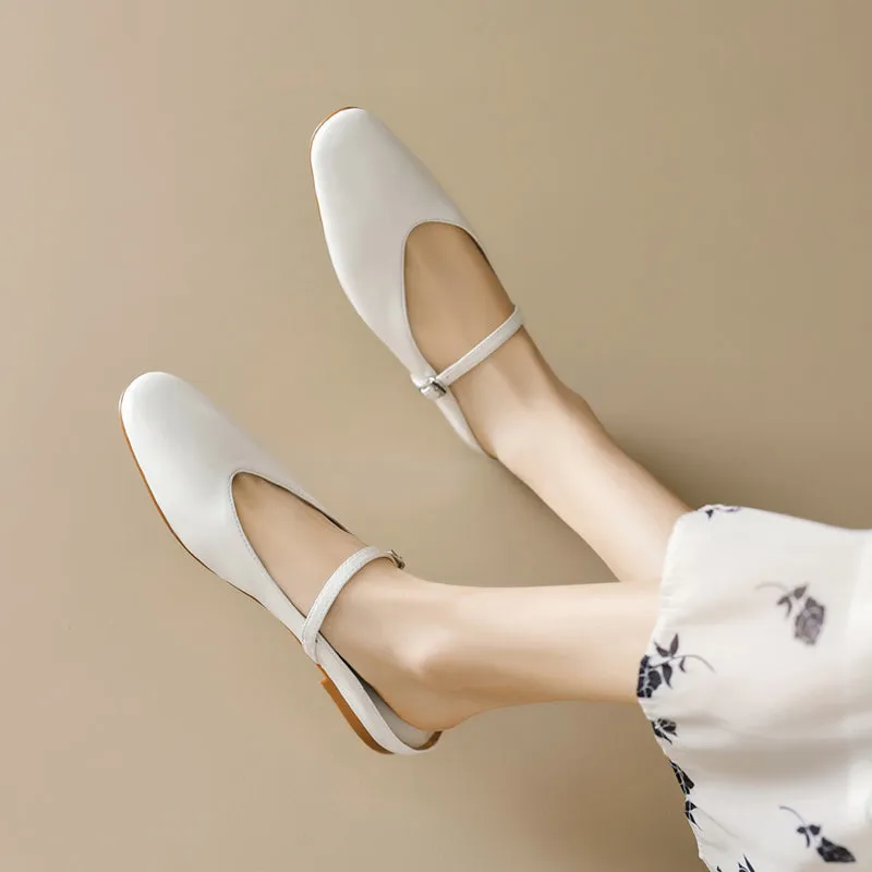 Women's Leather Metallic Color Flat Comfort Mary Jane Mule Shoes