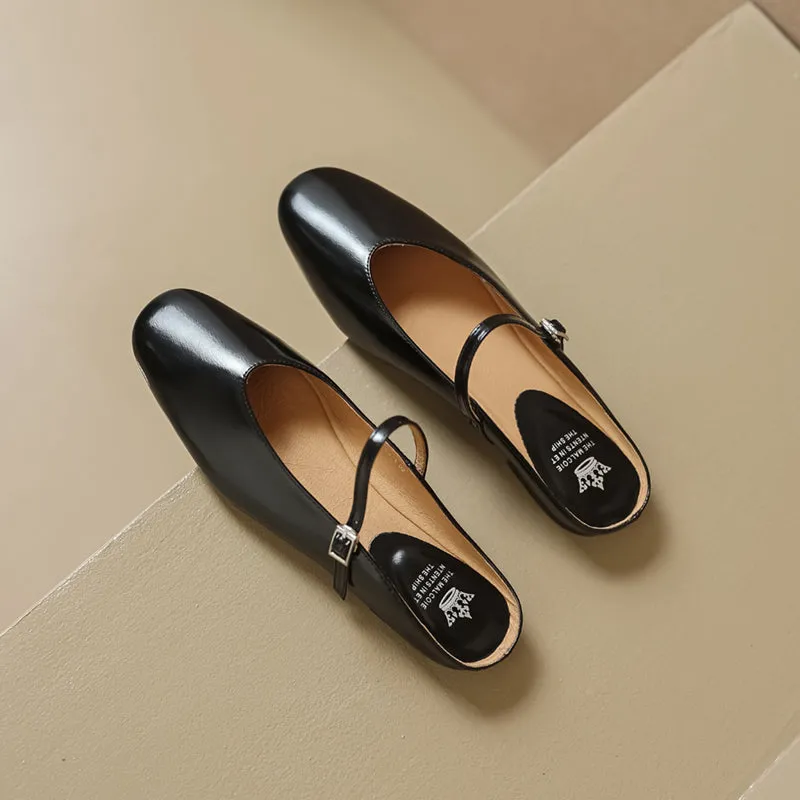 Women's Leather Metallic Color Flat Comfort Mary Jane Mule Shoes
