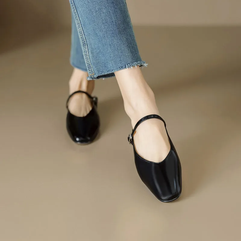 Women's Leather Metallic Color Flat Comfort Mary Jane Mule Shoes