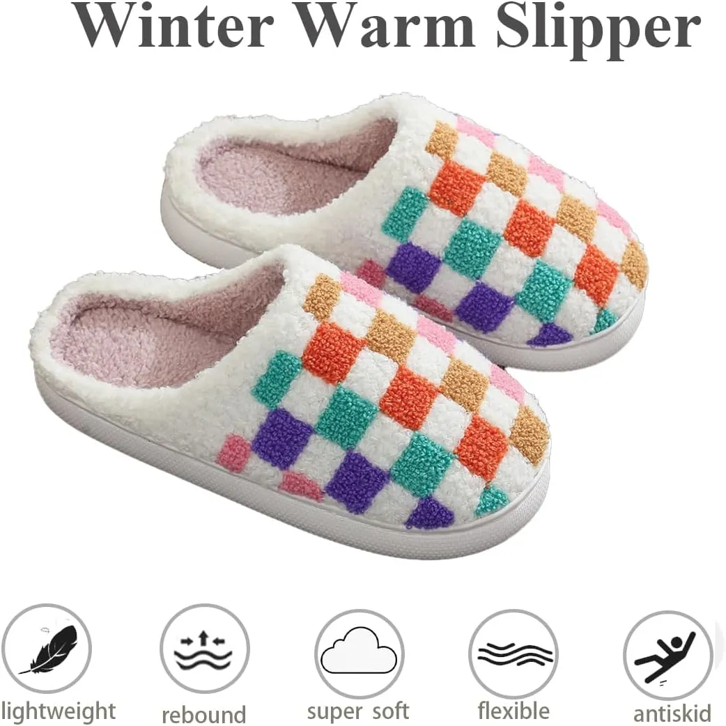 Womens Mens Slip on House Slippers Memory Foam Slippers Scuff Outdoor Indoor Warm Plush Bedroom Shoes