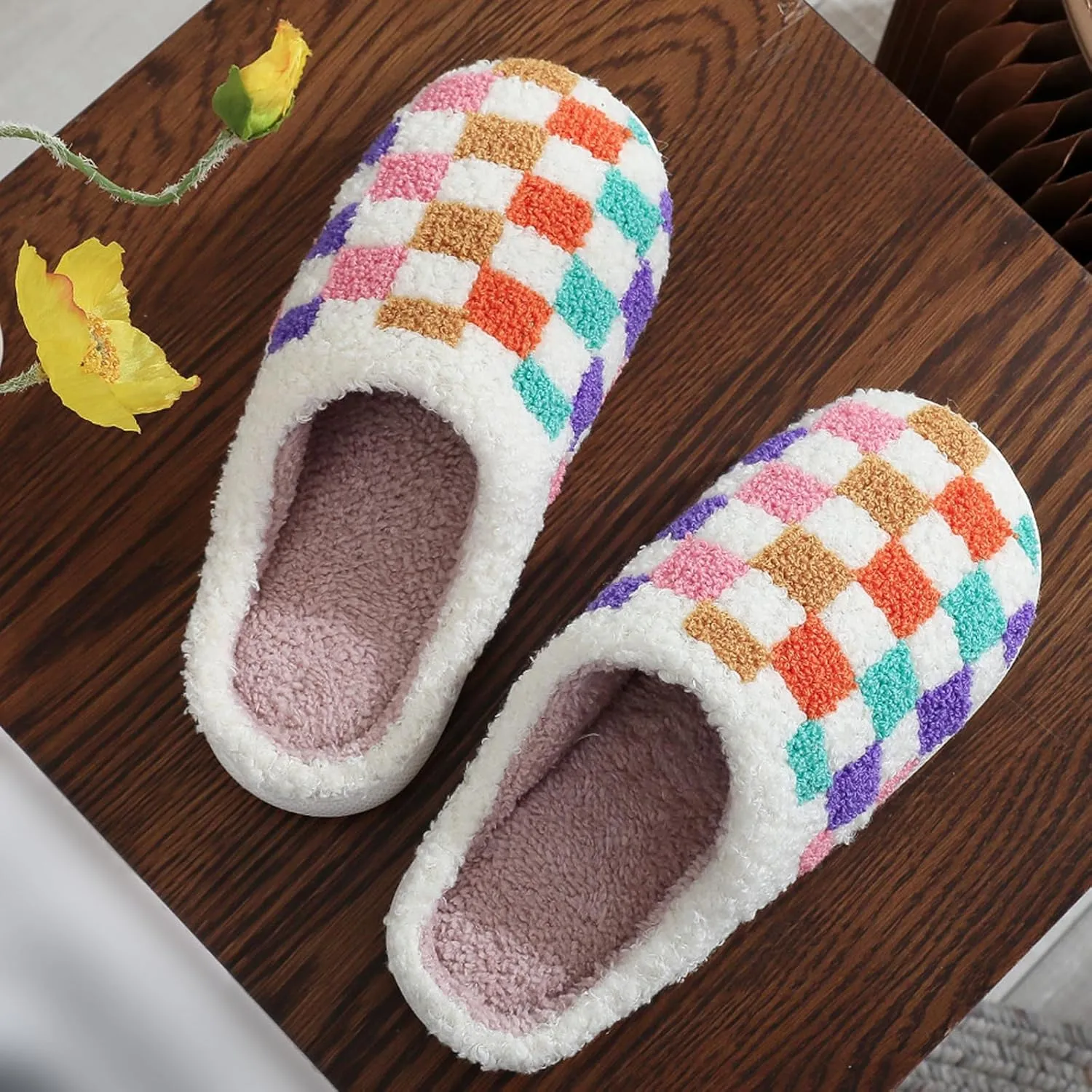 Womens Mens Slip on House Slippers Memory Foam Slippers Scuff Outdoor Indoor Warm Plush Bedroom Shoes
