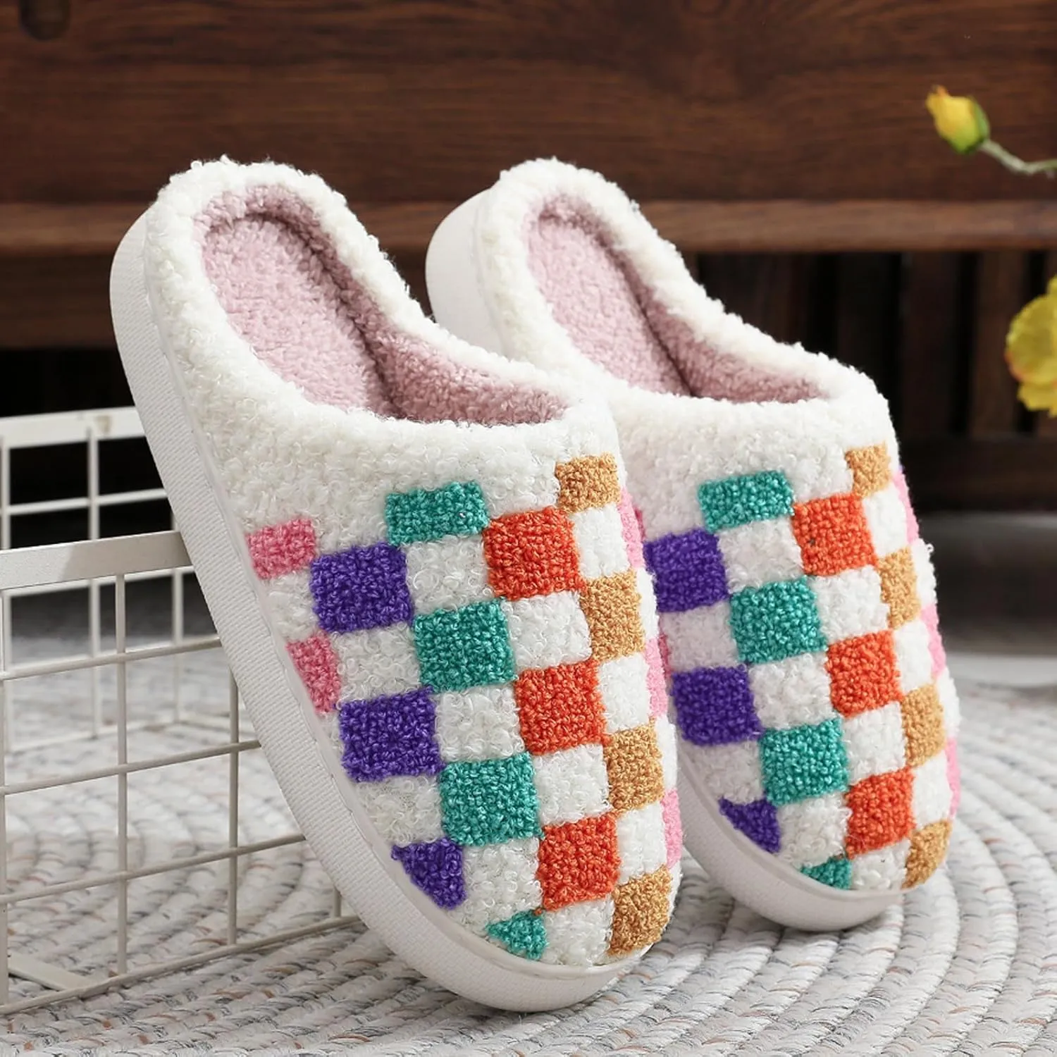 Womens Mens Slip on House Slippers Memory Foam Slippers Scuff Outdoor Indoor Warm Plush Bedroom Shoes