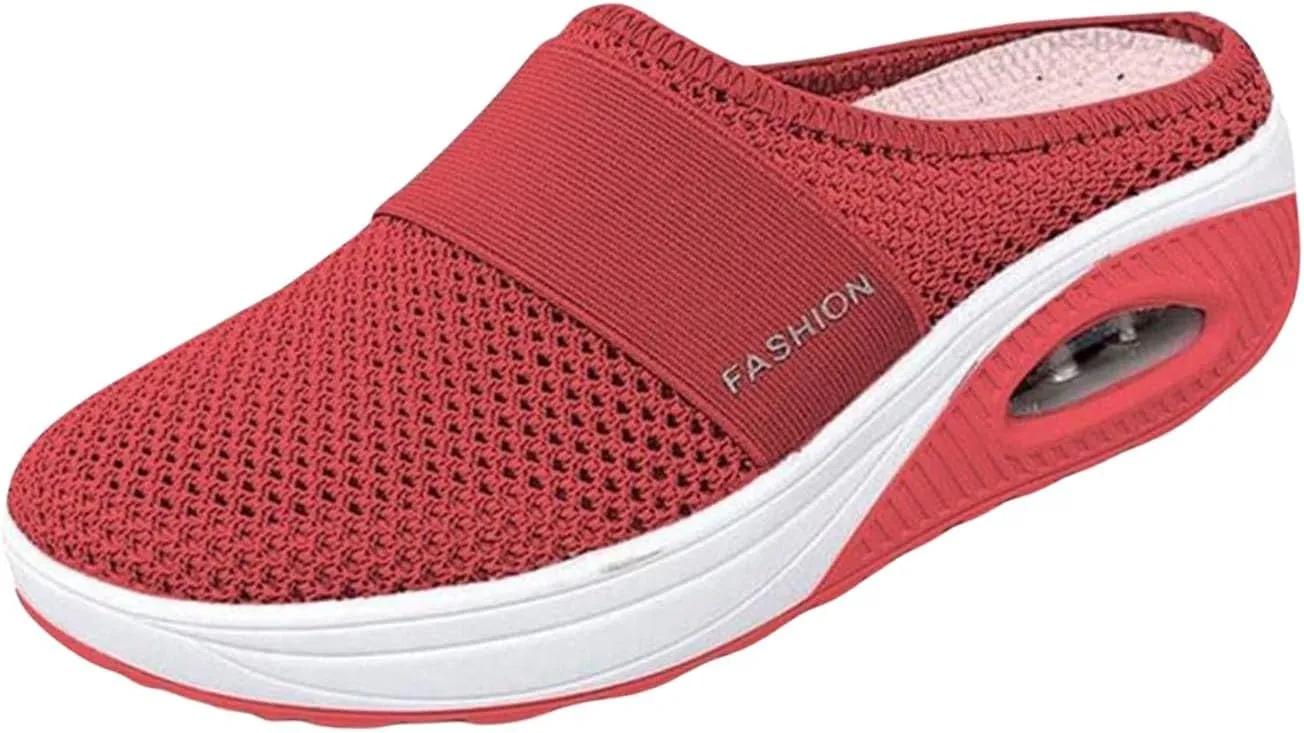 Women's Mule Shoes Air-Cushion Slip-On Walking Shoes Summer Backless Walking Sneakers Mesh Arch-Support Orthopedic Diabetic Shoe Casual Lightweight Breathable Slippers Closed Toe Slides