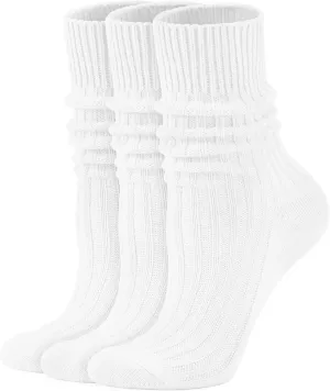 Women's Neon Scrunch Crew Socks 80s 90s Retro 3-Pack Cotton Stacked Boot Calf Cozy Ribbed Slouchy Socks Size 5-10