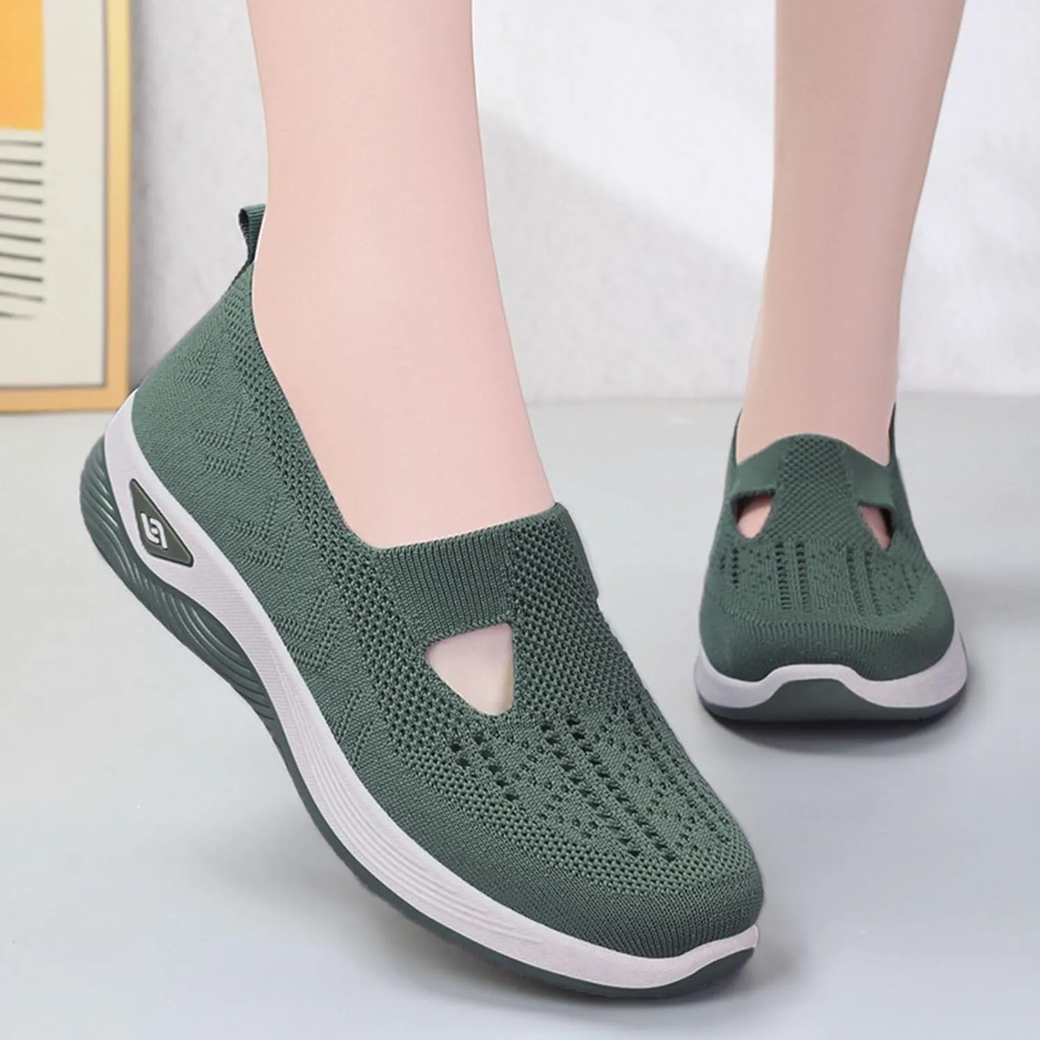 Women's Orthopedic Breathable Shoes,Women Woven Orthopedic Breathable SoftShoes Arch Support Slip-On Sneakers, Indoor Outdoor Casual Walking Anti-Skid Sports Shoes
