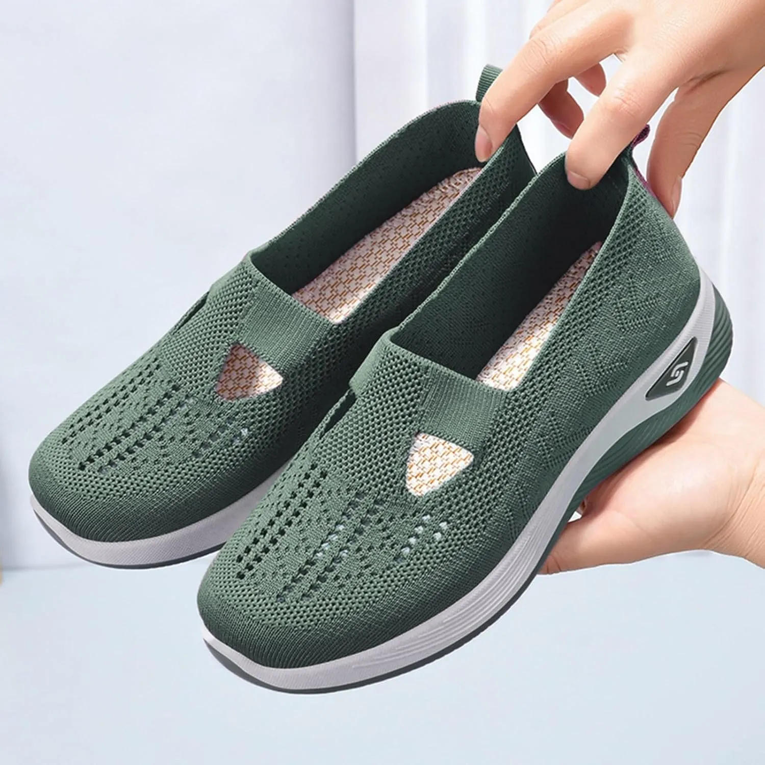 Women's Orthopedic Breathable Shoes,Women Woven Orthopedic Breathable SoftShoes Arch Support Slip-On Sneakers, Indoor Outdoor Casual Walking Anti-Skid Sports Shoes