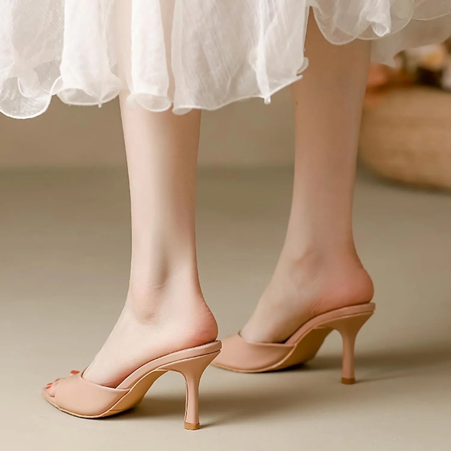 Women's Patent Leather Pointed Toe Open Toe High Heel Sandals Comfortable Slingback Slip-On Mule Sandals Fashionable Formal Party Dresses Pumps