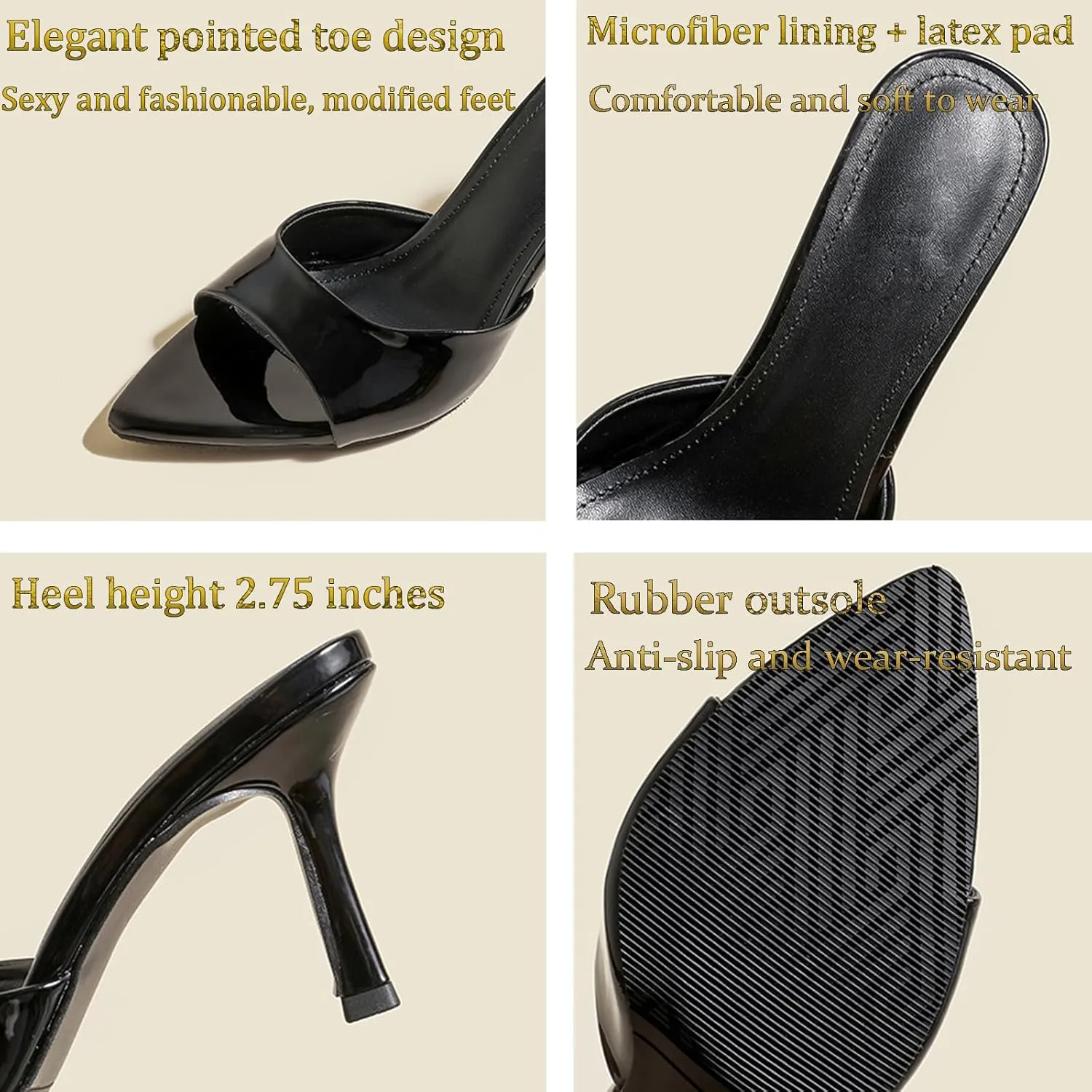 Women's Patent Leather Pointed Toe Open Toe High Heel Sandals Comfortable Slingback Slip-On Mule Sandals Fashionable Formal Party Dresses Pumps