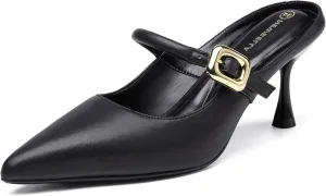 Women's Pointed Toe Heeled Mules, Knit Sandals, Slip-On Shoes