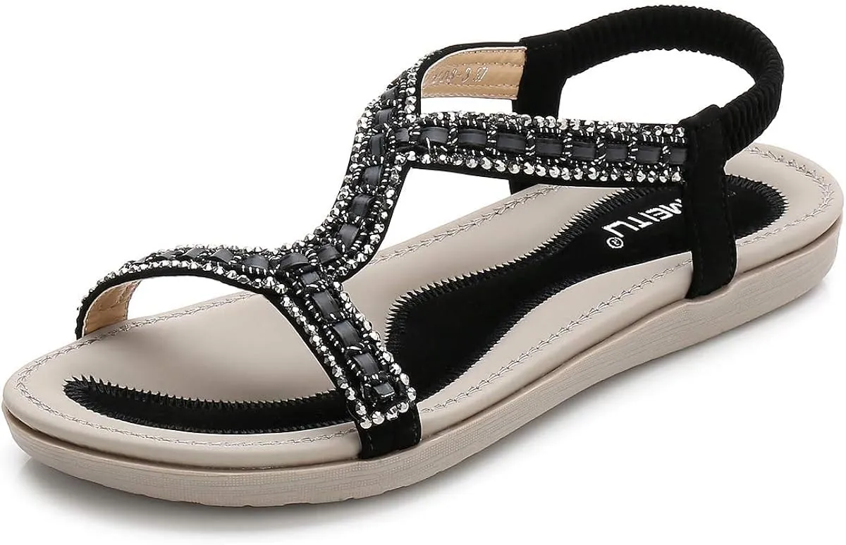 Womens Sandals Summer Dressy Flat Sandals Casual Comfortable Beach Bohemian Sandal Flat Shoes