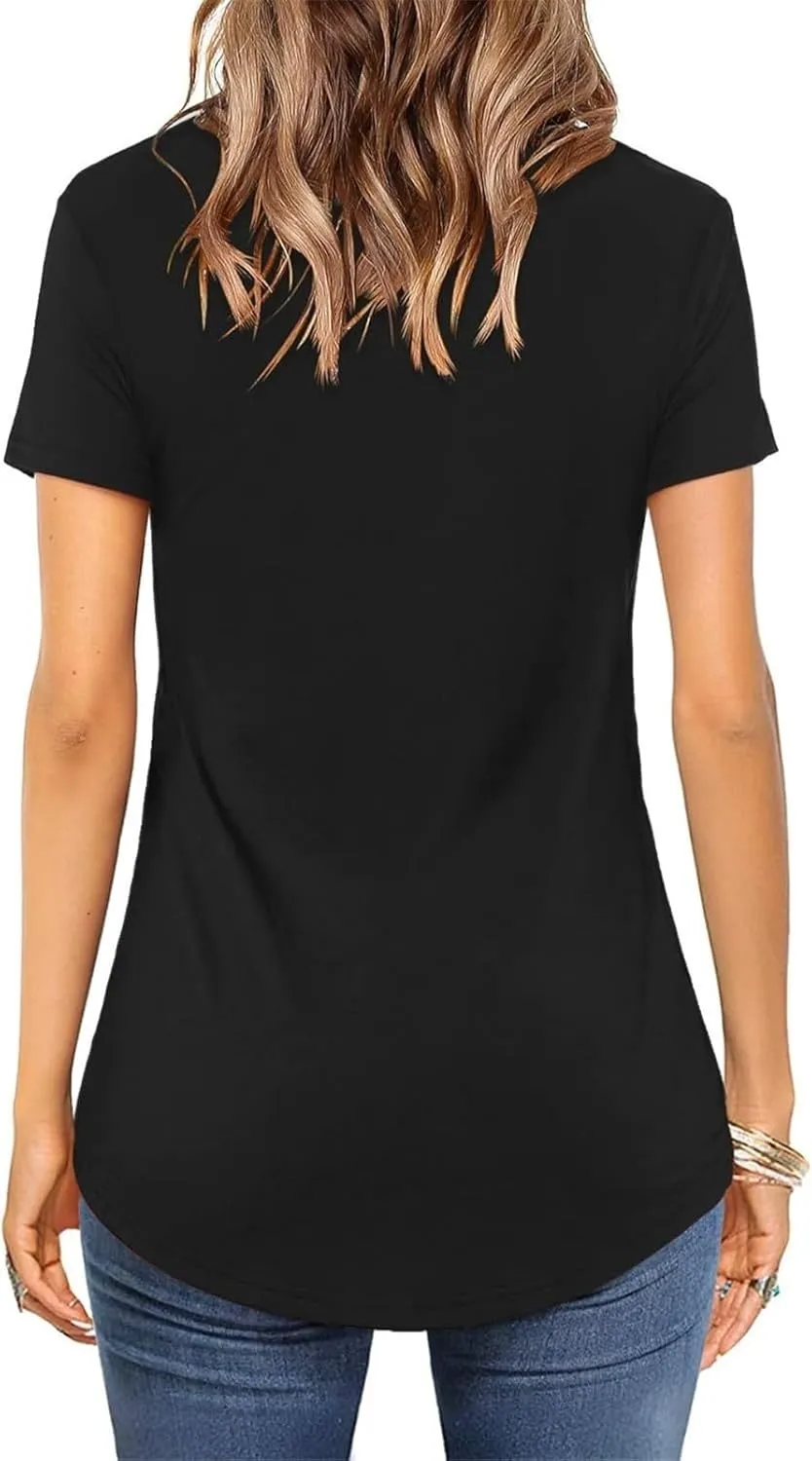 Women's Sexy V-Neck T-Shirt Casual Solid Color Short Sleeve Loose Summer Tops