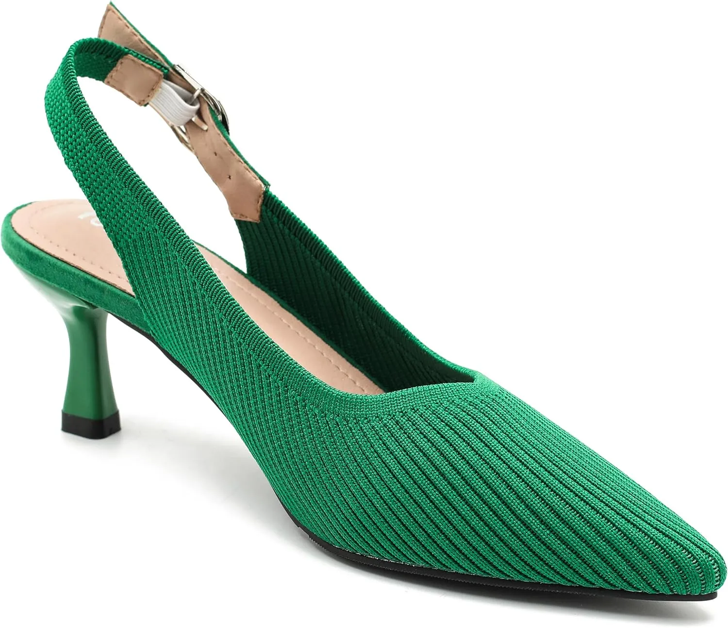Women's Slingback Kitten Heels Pointed Toe Knit Pumps Slip On Dress Shoes