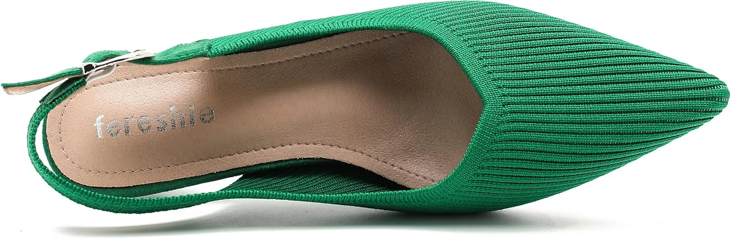 Women's Slingback Kitten Heels Pointed Toe Knit Pumps Slip On Dress Shoes