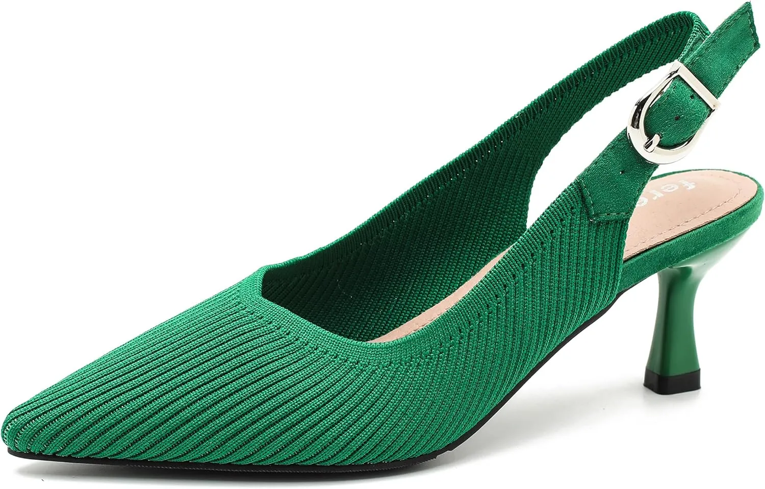 Women's Slingback Kitten Heels Pointed Toe Knit Pumps Slip On Dress Shoes