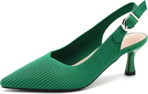 Women's Slingback Kitten Heels Pointed Toe Knit Pumps Slip On Dress Shoes