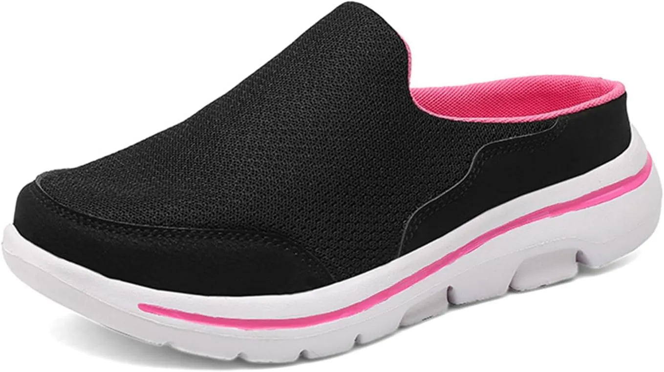 Women's Slip On Mules Casual Clog Comfort Slip-On Walking Mules Breathable Mesh Walking Mules Sneakers Open Back Slip On Shoes Breathable Slippers Closed Toe Slides