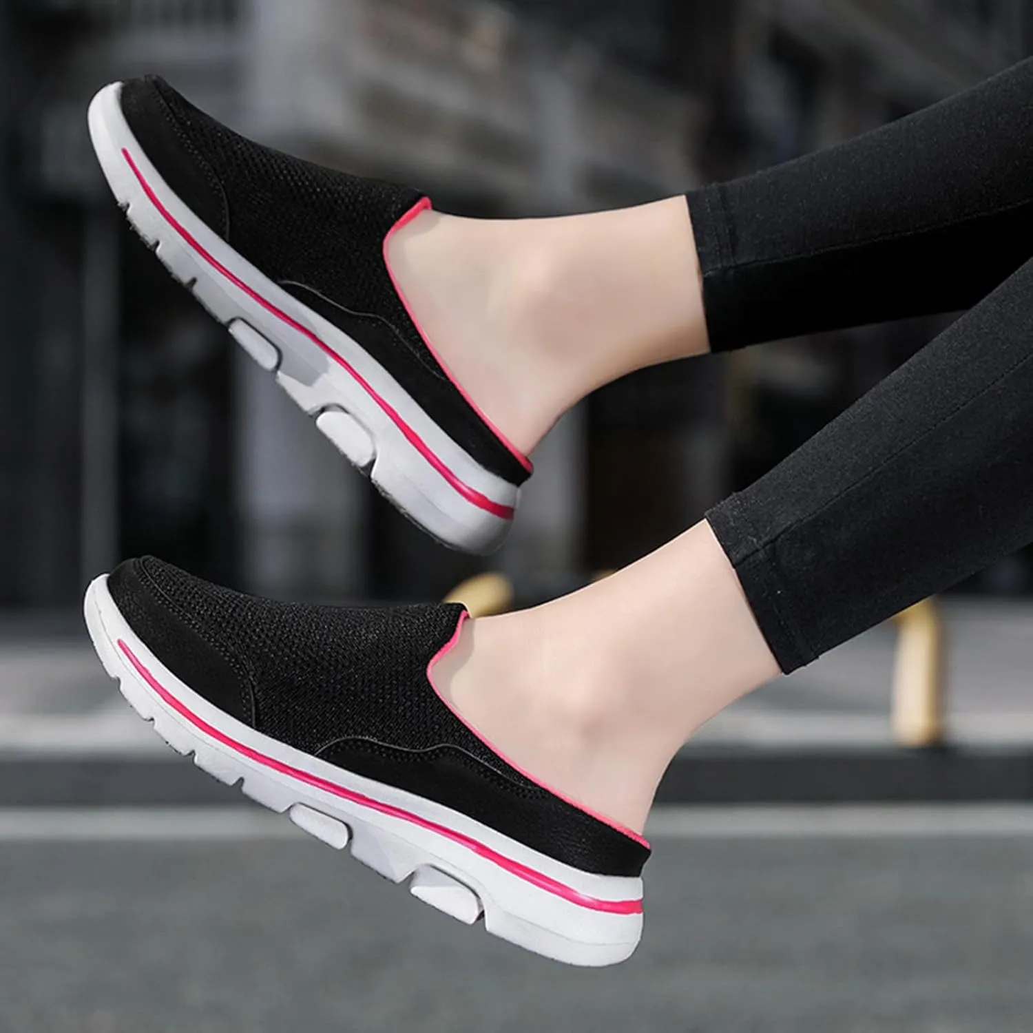 Women's Slip On Mules Casual Clog Comfort Slip-On Walking Mules Breathable Mesh Walking Mules Sneakers Open Back Slip On Shoes Breathable Slippers Closed Toe Slides