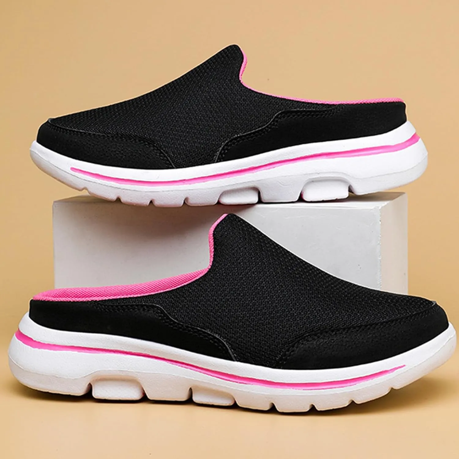 Women's Slip On Mules Casual Clog Comfort Slip-On Walking Mules Breathable Mesh Walking Mules Sneakers Open Back Slip On Shoes Breathable Slippers Closed Toe Slides