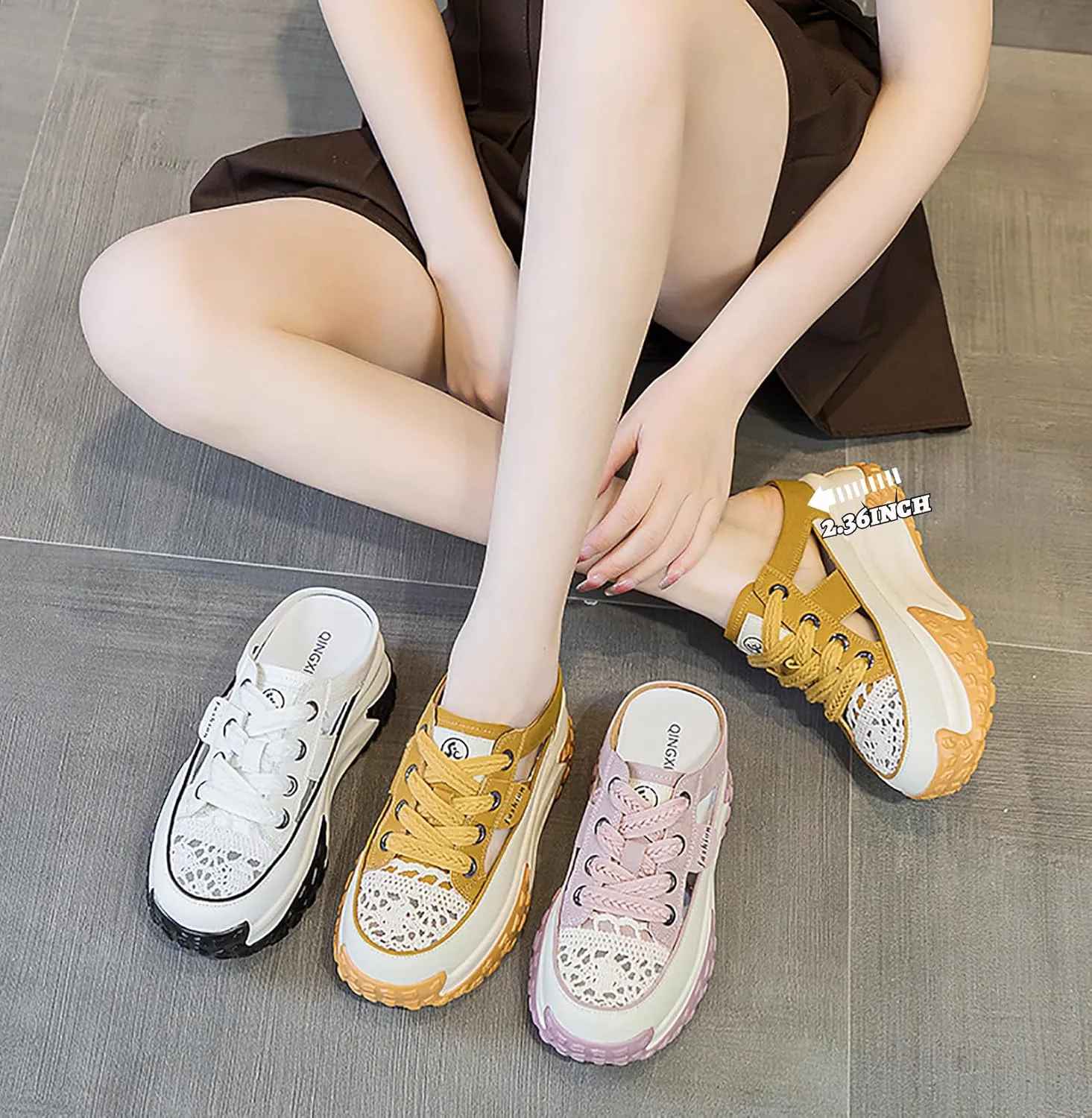 Women's Soft Leather Hollow Breathable Sports Sandals,Increase Height Platform Casual Mule Sandal,Summer Comfortable Pull-On Closed-Toe Garden Clogs Sandals