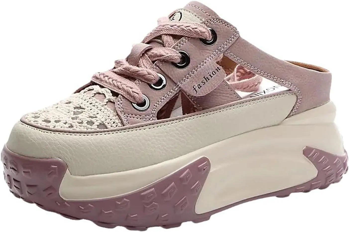 Women's Soft Leather Hollow Breathable Sports Sandals,Increase Height Platform Casual Mule Sandal,Summer Comfortable Pull-On Closed-Toe Garden Clogs Sandals