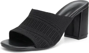 Women's Square Open Toe Heels Sandals, Mules Chunky Block Low Heel Comfortable Casual Dress Slip On Slides Shoes